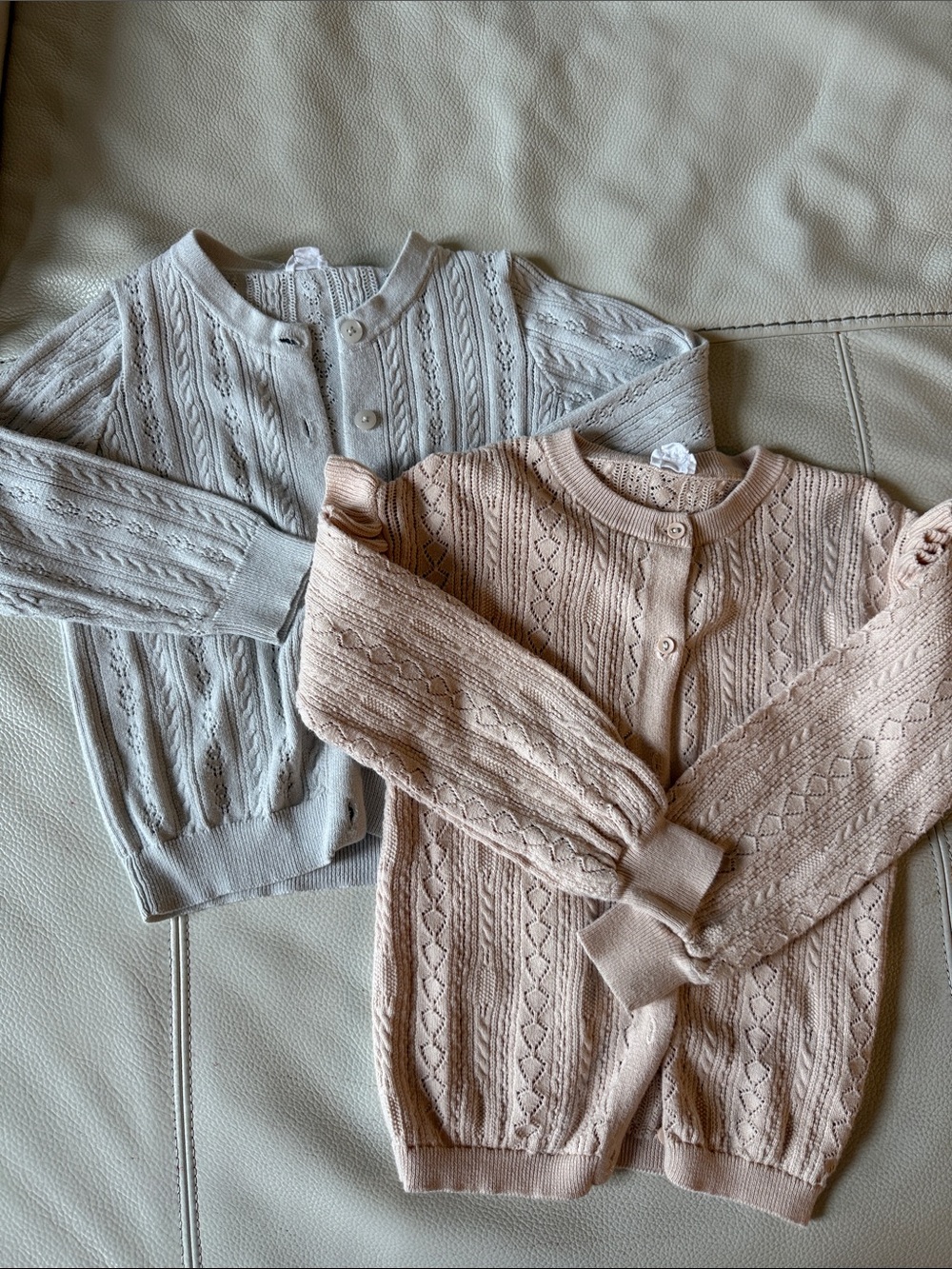 Jamie Kay Cable Knit Button-Front Cardigan — Cream and Blush